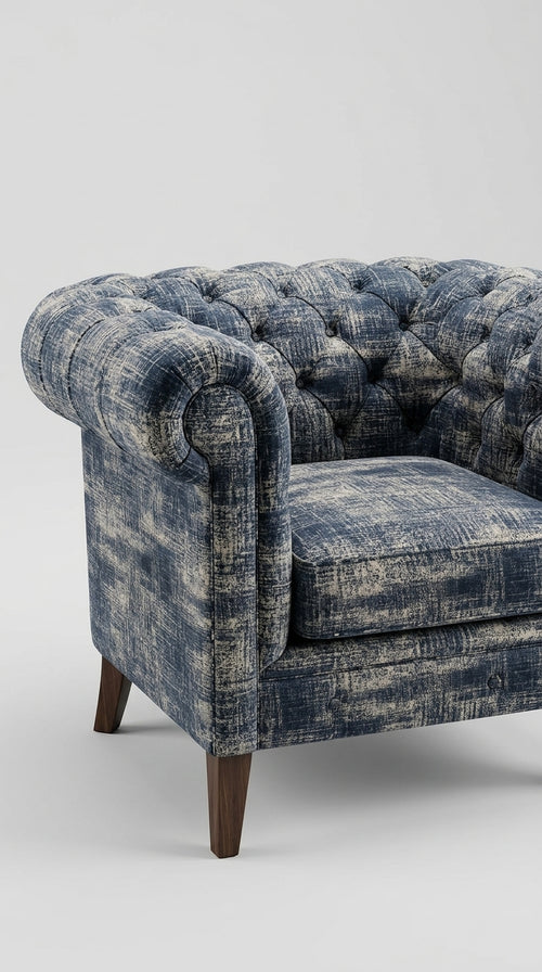 Abstract Distressed Jacquard Silk Fabric — Navy & Ivory Premium