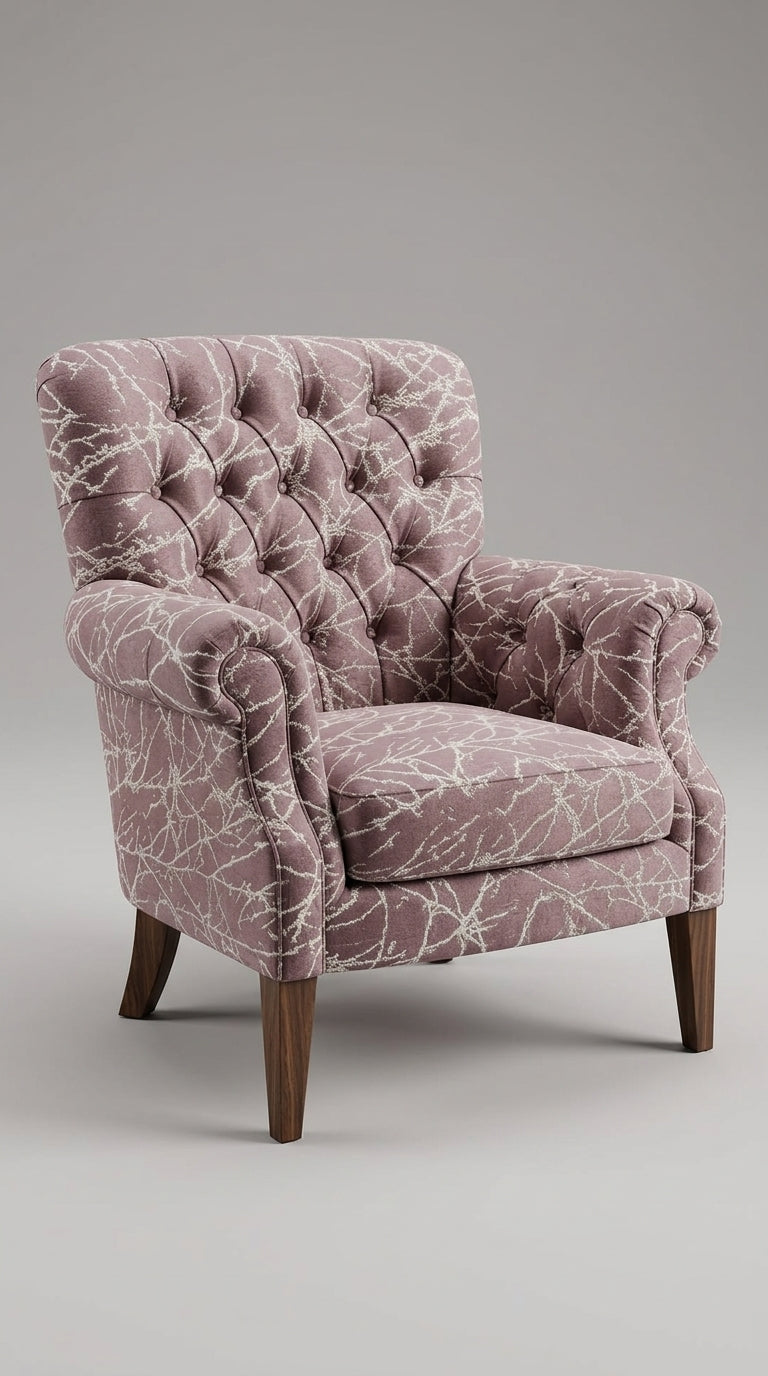 Branch Jacquard Silk Fabric — Mauve & Ivory Premium