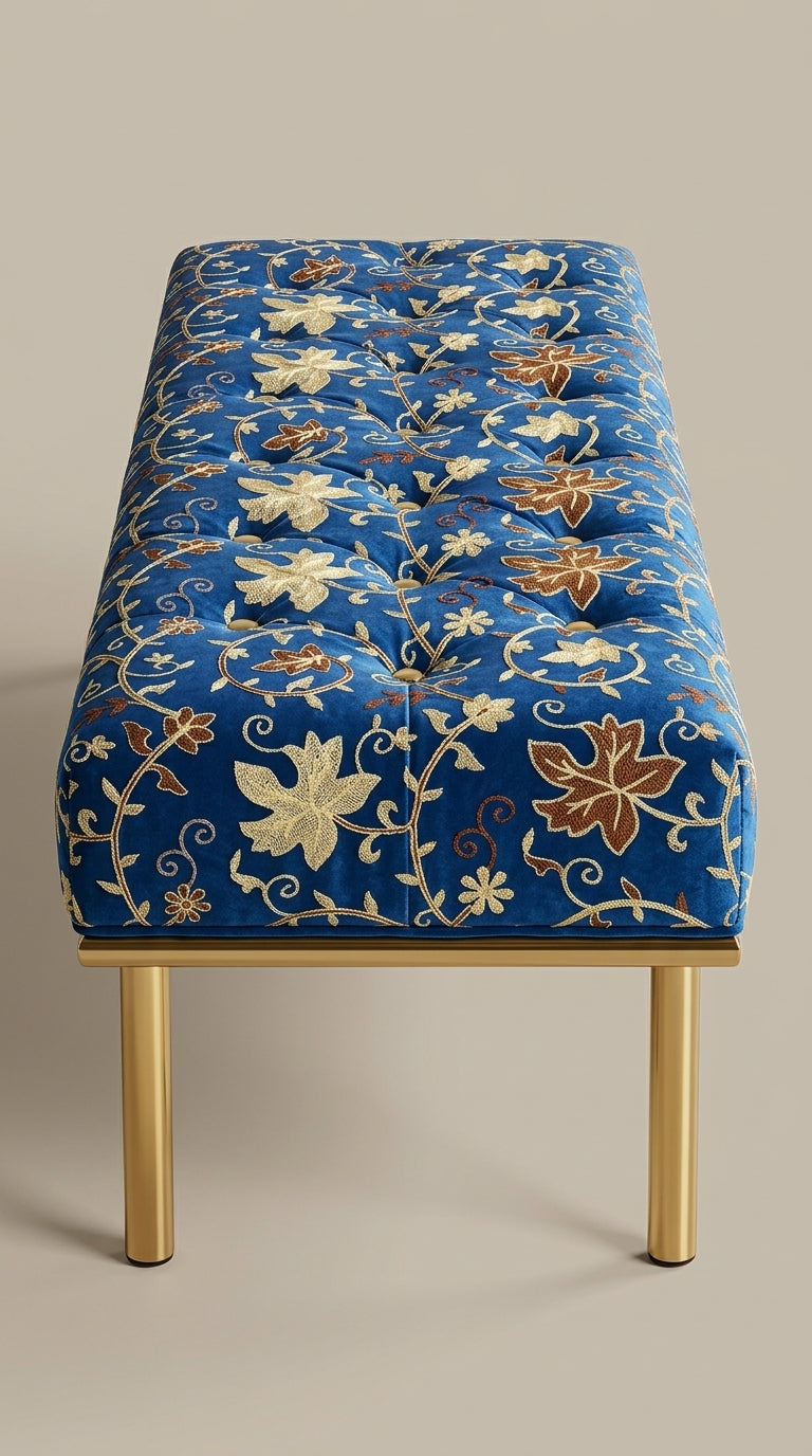Royal Blue Silk Crewel Embroidery Fabric
