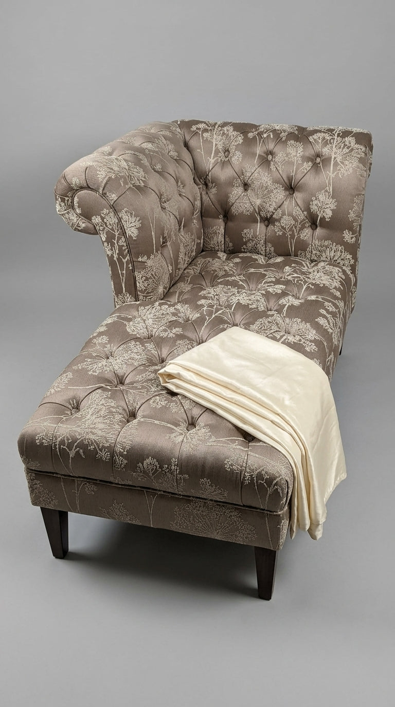 Taupe Satin Fabric with Ivory Dandelion Spray Jacquard