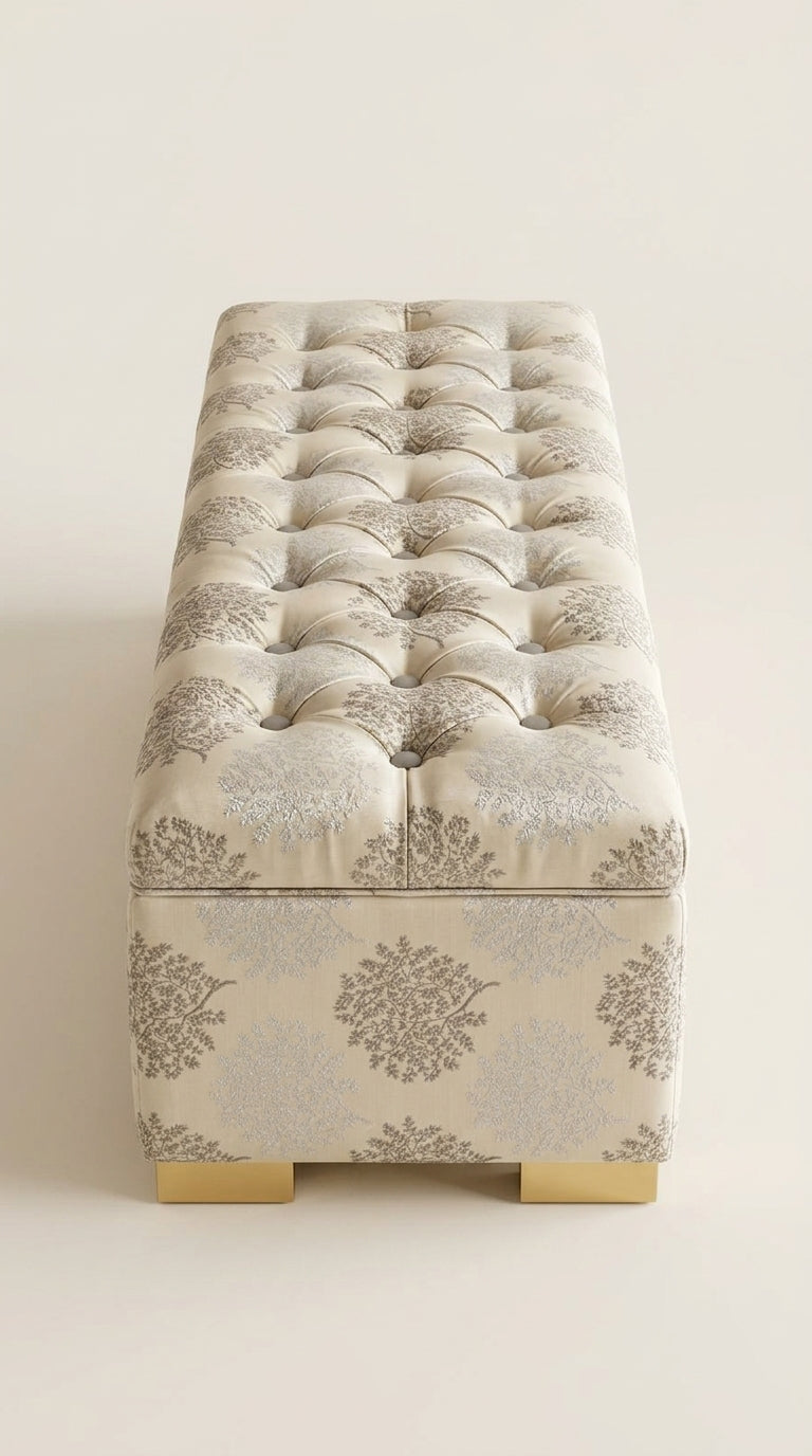 Silver Botanical Jacquard Fabric — Ivory & Grey