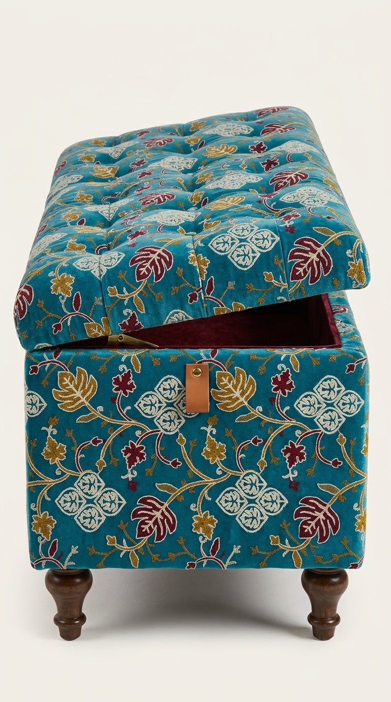 Teal Velvet Crewel Embroidery Fabric