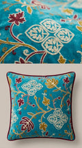 Teal Velvet Crewel Embroidery Fabric