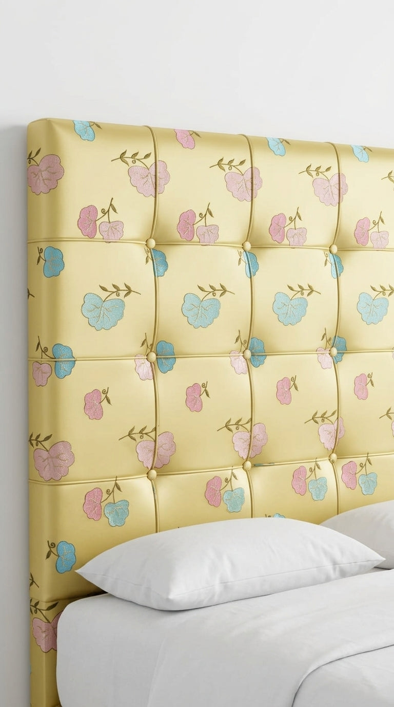 Butter Yellow Silk Appliqué Floral Fabric