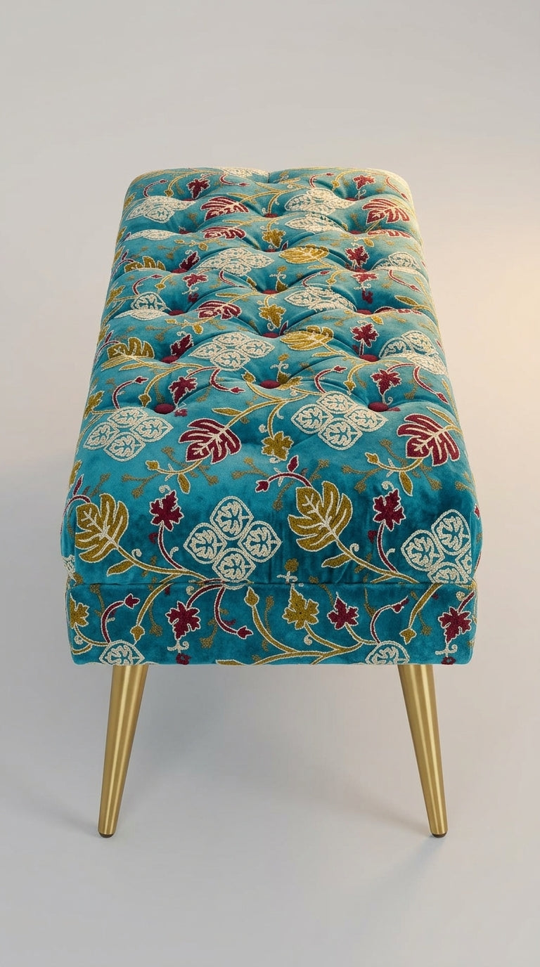 Teal Velvet Crewel Embroidery Fabric
