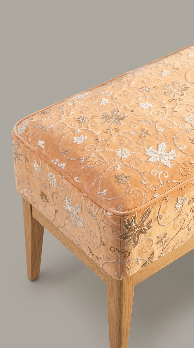 Peach Velvet Crewel Star Floral Embroidery Fabric