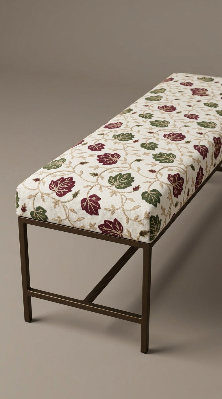 Ivory Cotton Crewel Tulip & Leaf Embroidery Fabric