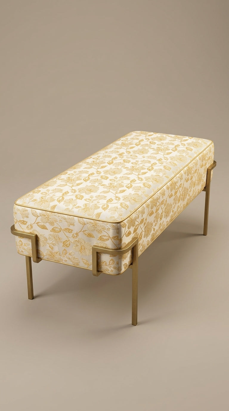 Floral Vine Brocade Fabric — Gold & Ivory