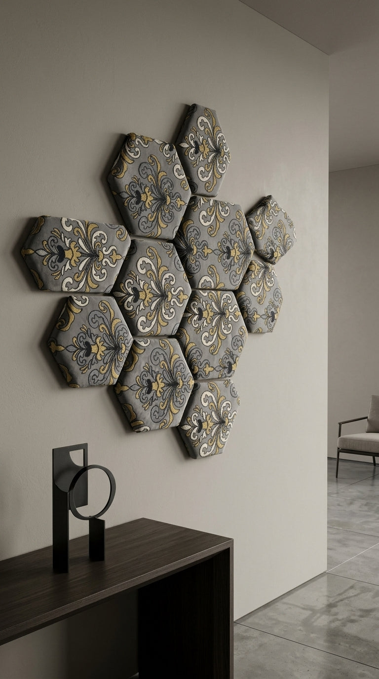 Charcoal Grey Baroque Embroidery Fabric