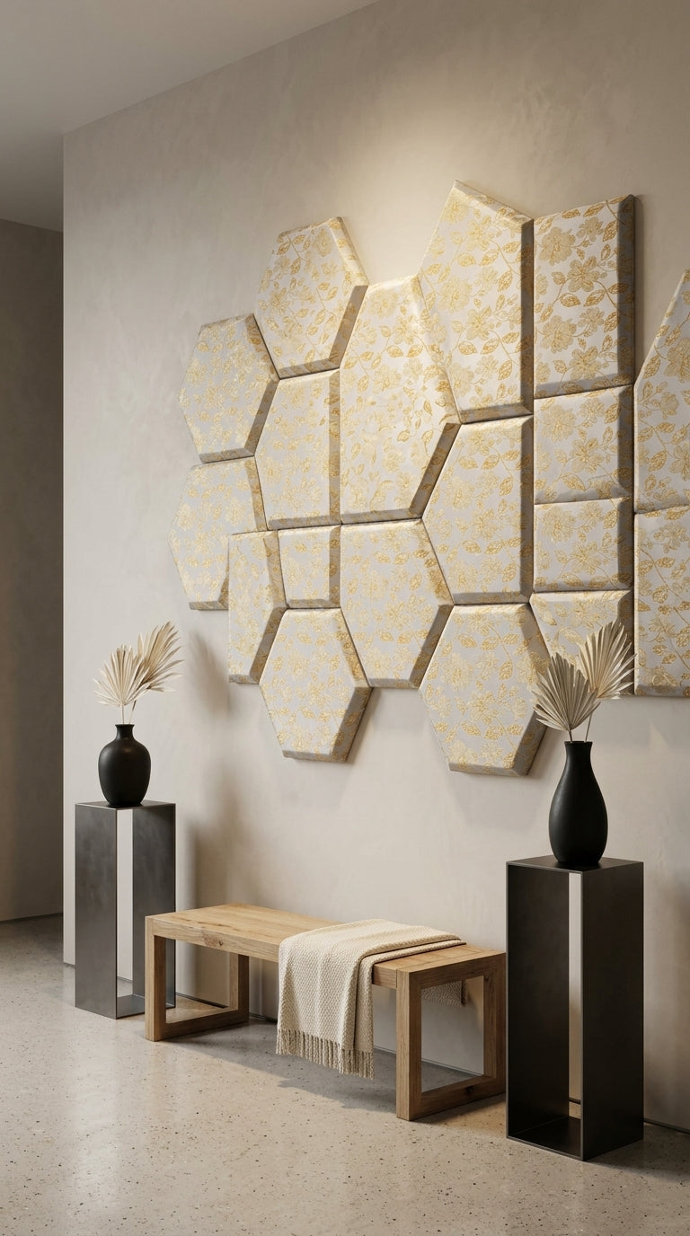 Gold Floral Jacquard Fabric — Ivory & Gold