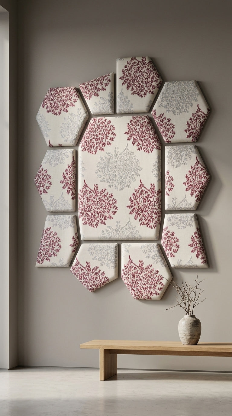 Botanical Jacquard Fabric — Burgundy & Silver