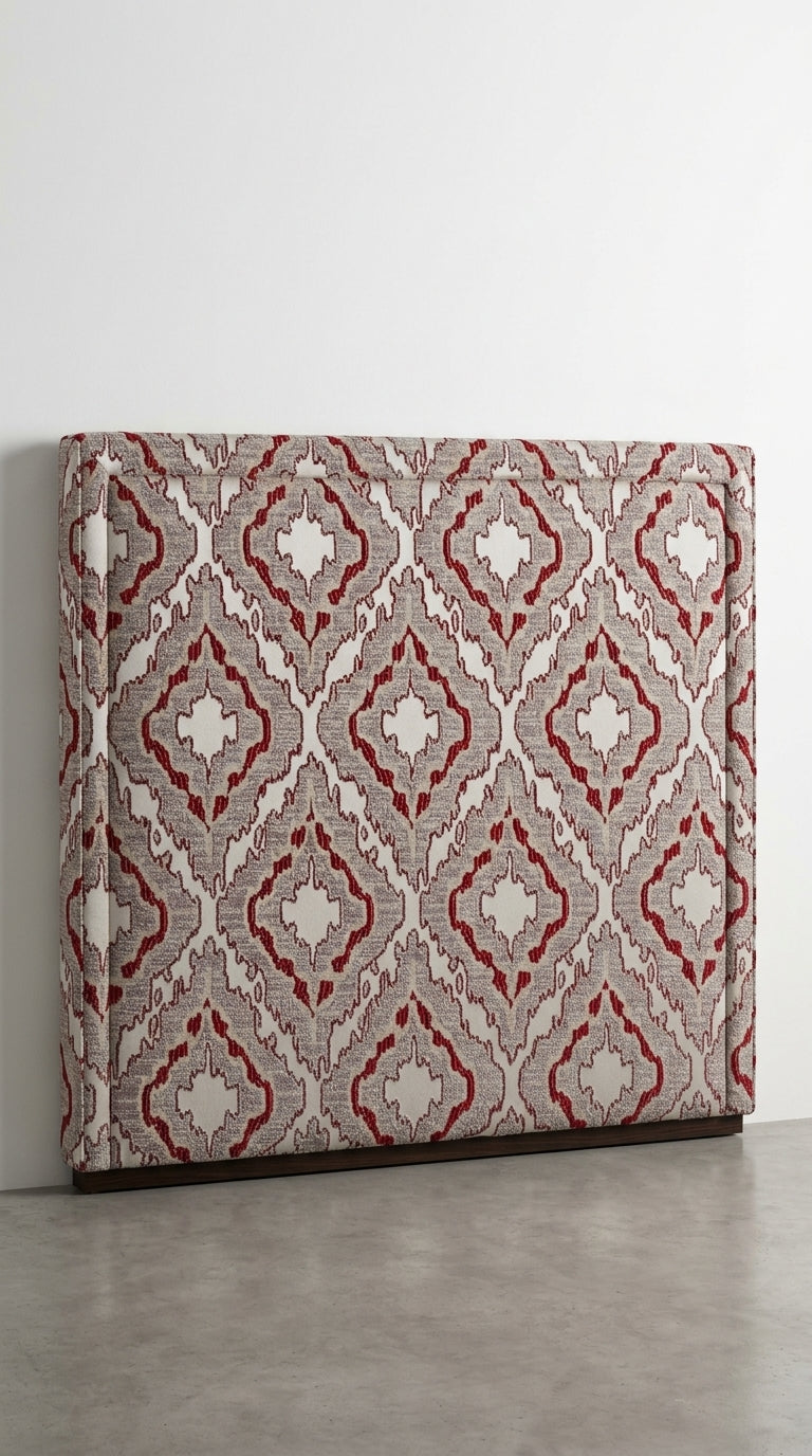 Ikat Medallion Jacquard Fabric — Crimson & Beige
