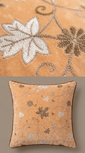 Peach Velvet Crewel Star Floral Embroidery Fabric