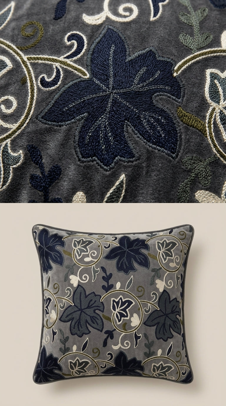 Embroidered Velvet Fabric — Dark Grey