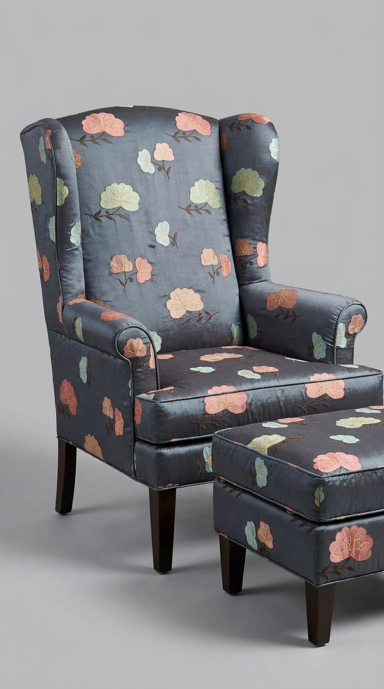 Dark Grey Floral Embroidered Fabric