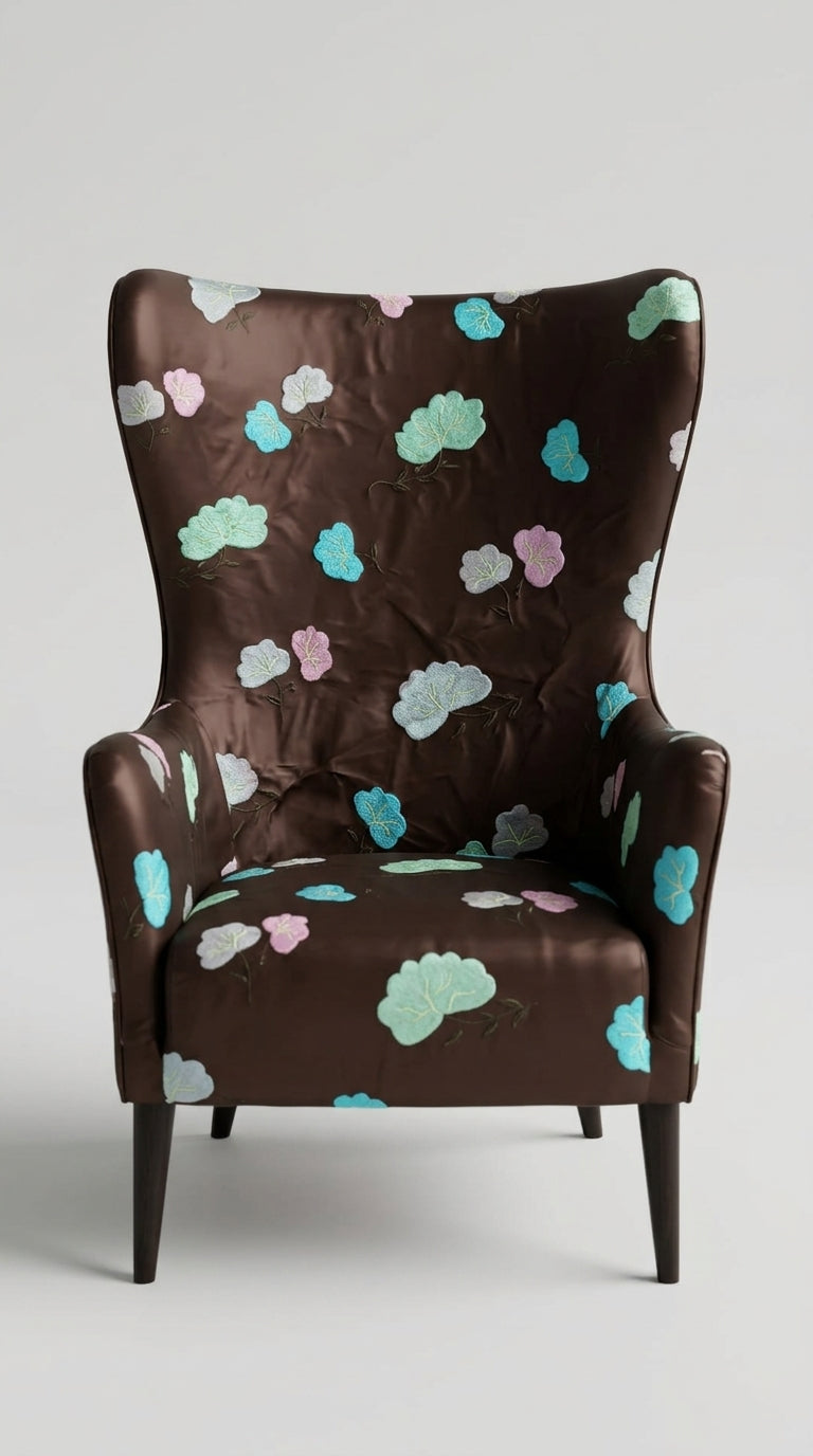 Chocolate Brown Velvet Scattered Floral Embroidery Fabric