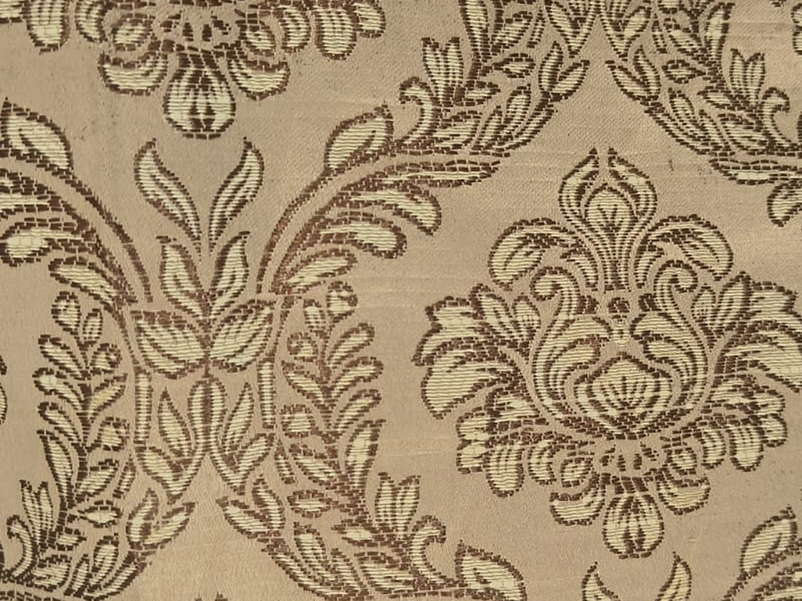 Damask Jacquard Silk Fabric — Gold & Taupe Premium