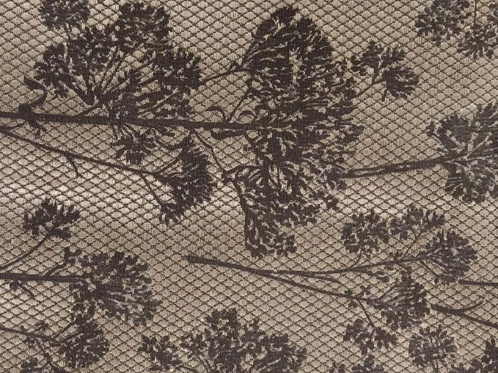 Botanical Trellis Jacquard Fabric — Charcoal & Beige Premium