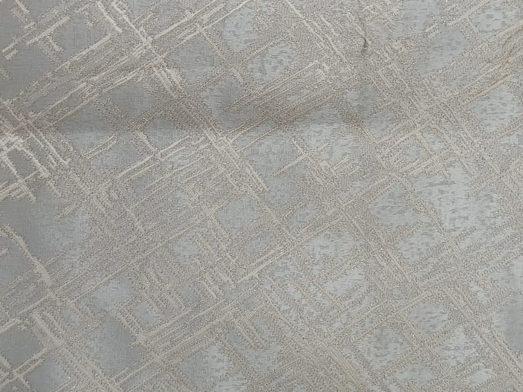 Abstract Crosshatch Jacquard Silk Fabric — Grey & Ivory Premium