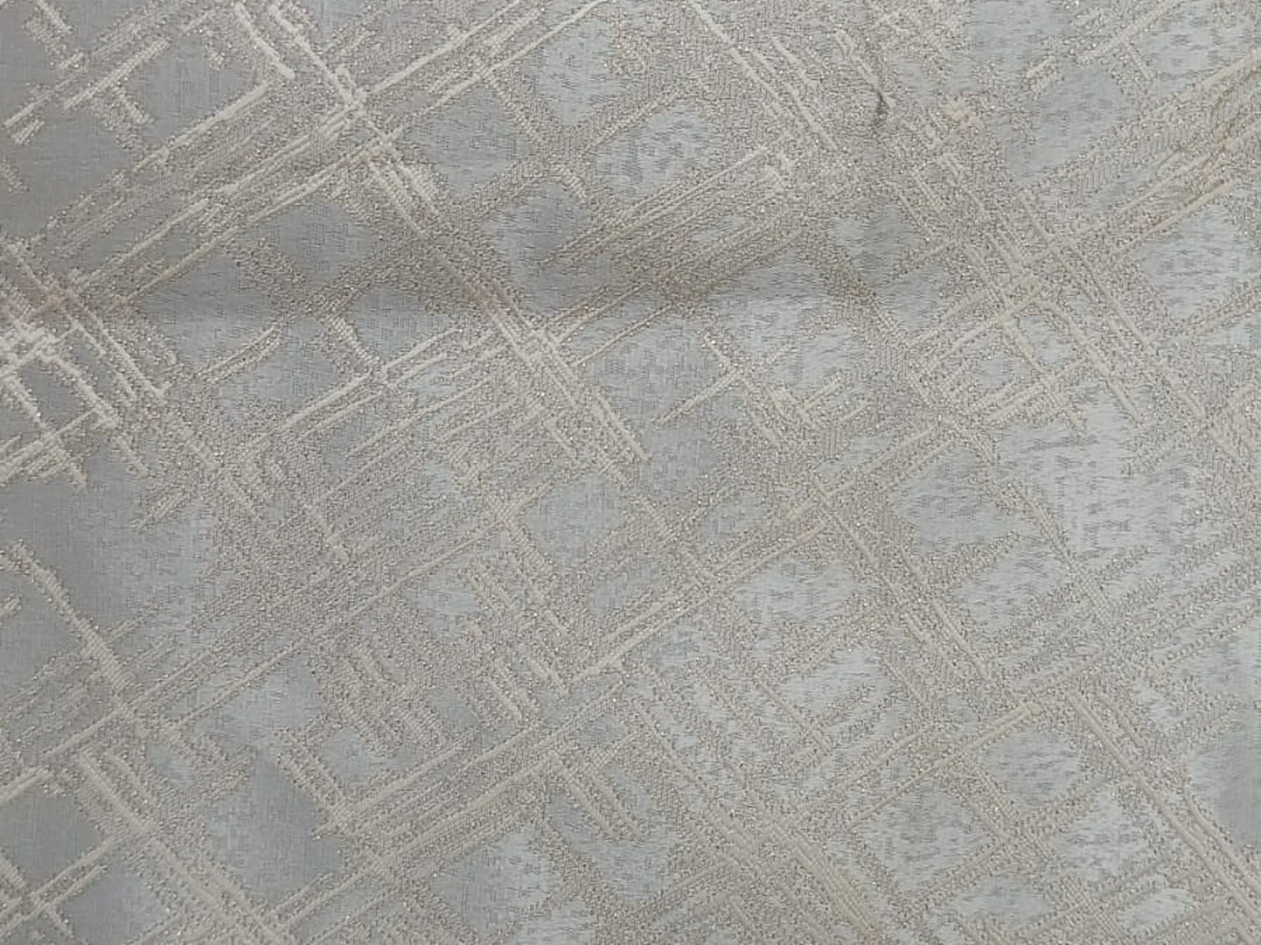 Abstract Crosshatch Jacquard Silk Fabric — Grey & Ivory Premium