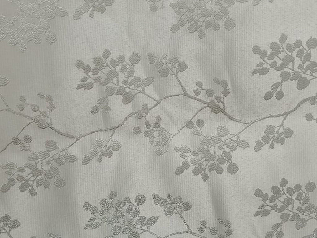 Leaf Branch Jacquard Silk Fabric — Ivory Tonal Premium