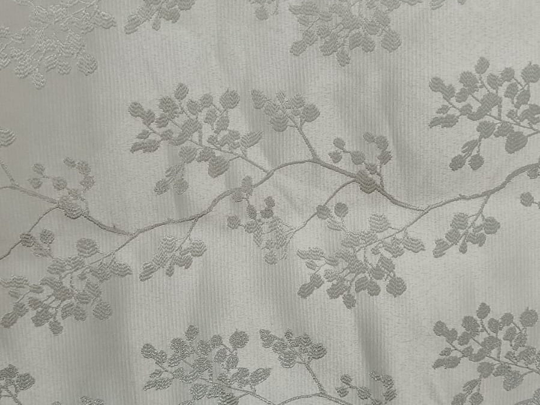 Leaf Branch Jacquard Silk Fabric — Ivory Tonal Premium