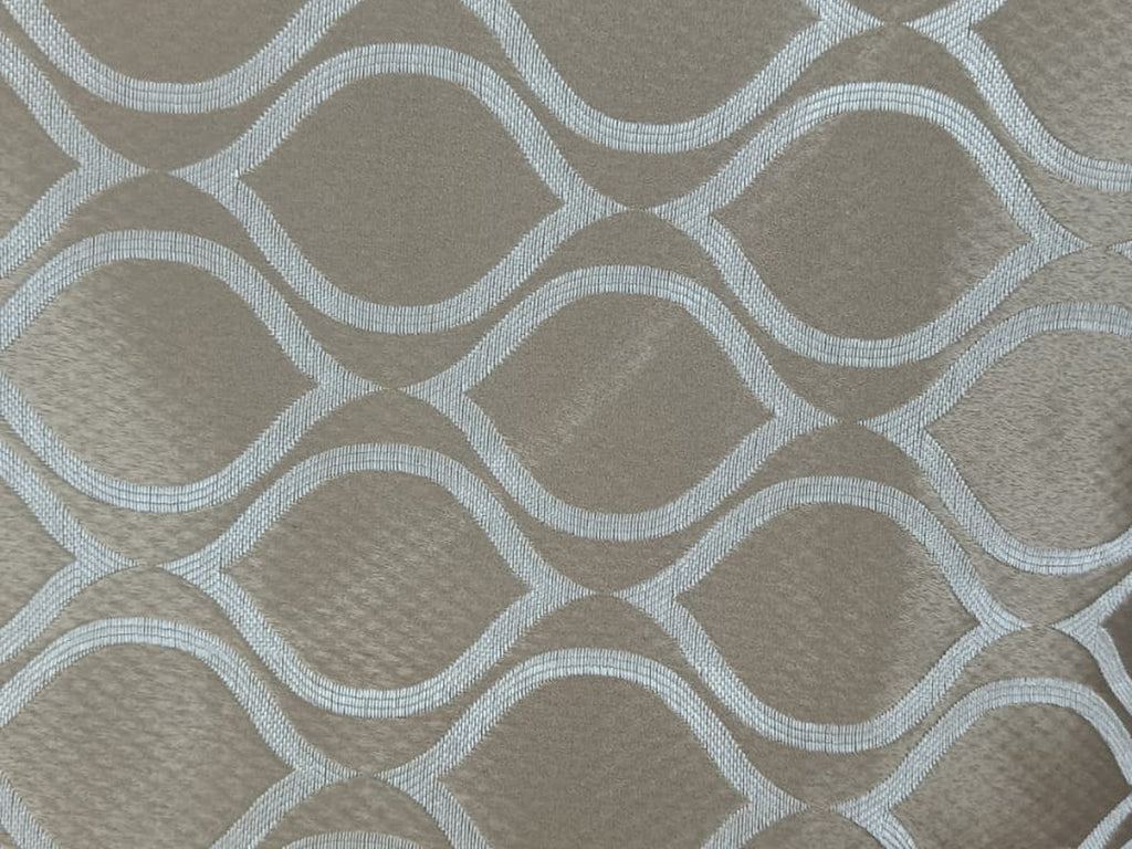 Wave Trellis Jacquard Fabric — Taupe & Ivory Premium