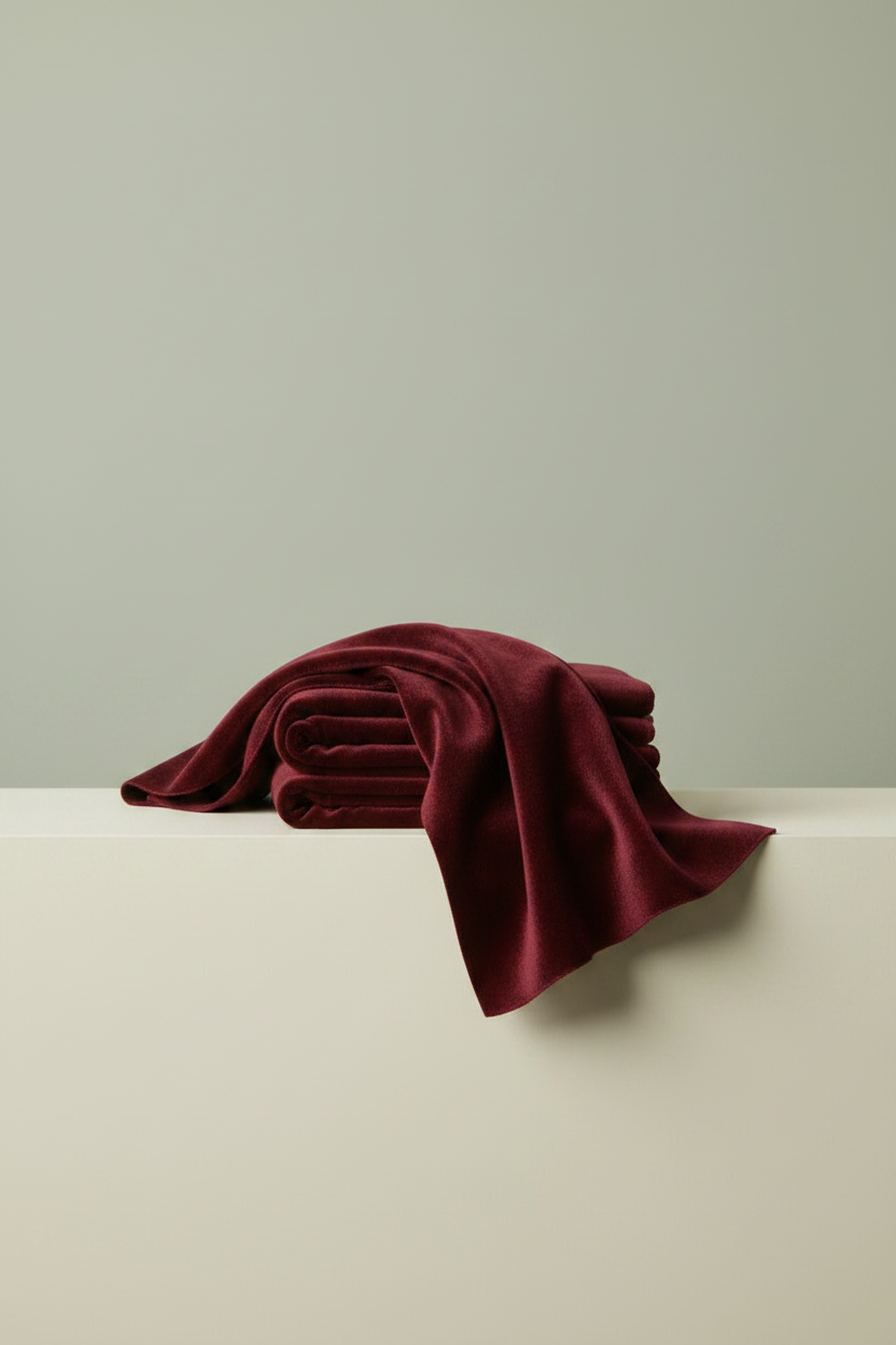 Maroon velvet fabric draped and folded