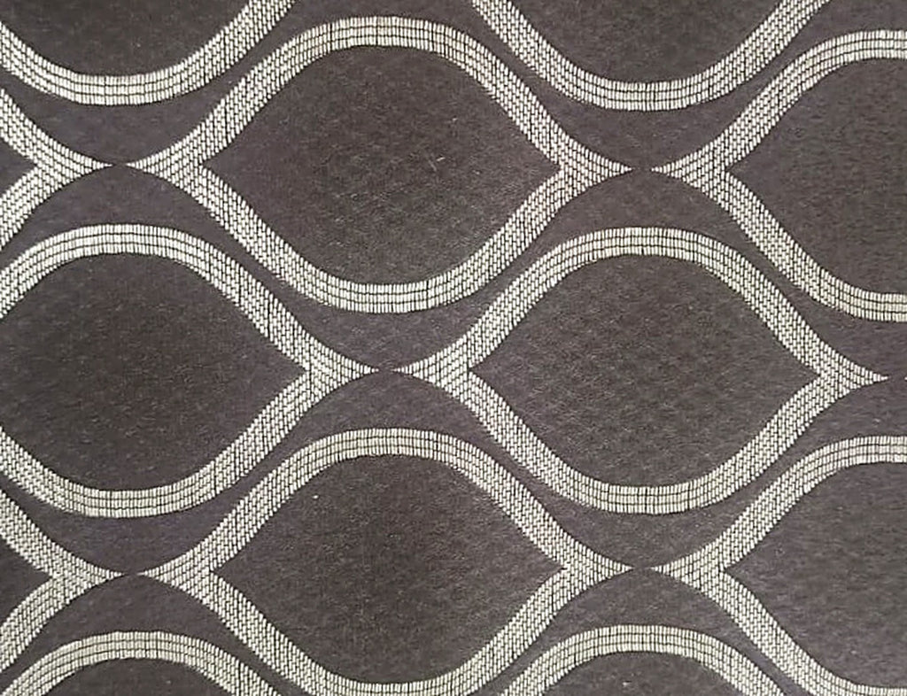 Dark Brown Satin Fabric with Ivory Ogee Wave Lattice Jacquard