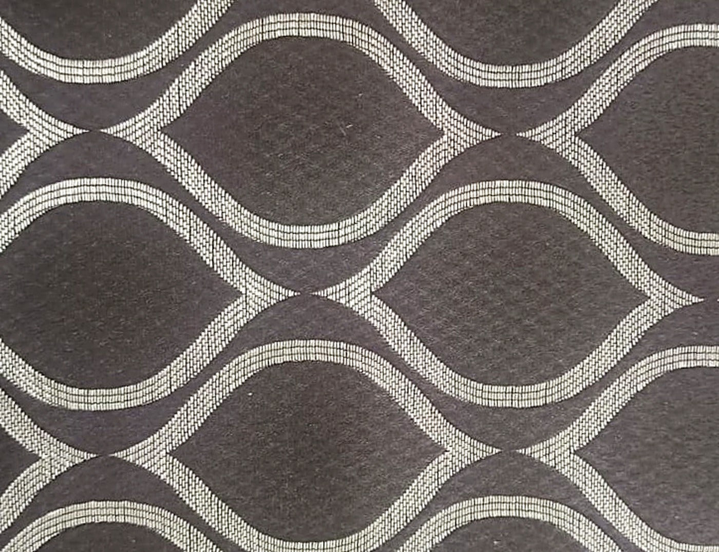 Dark Brown Satin Fabric with Ivory Ogee Wave Lattice Jacquard