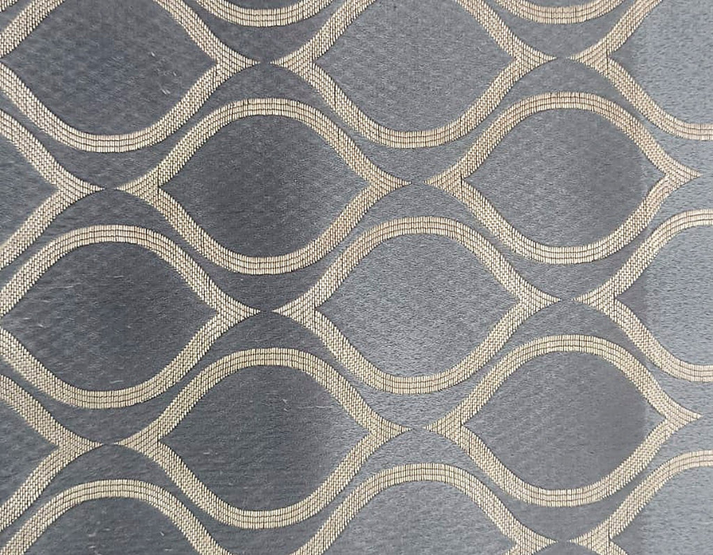Grey Satin Fabric with Gold Ogee Lattice Jacquard