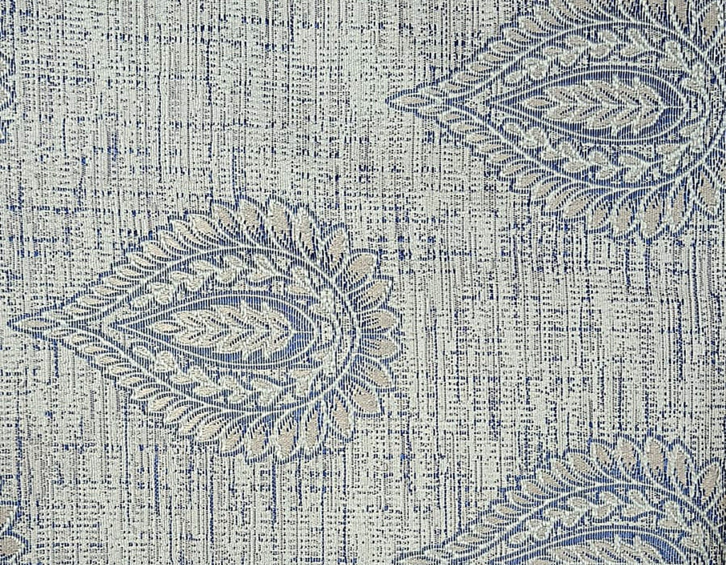 Paisley Embroidered Satin Fabric — Indigo & Taupe
