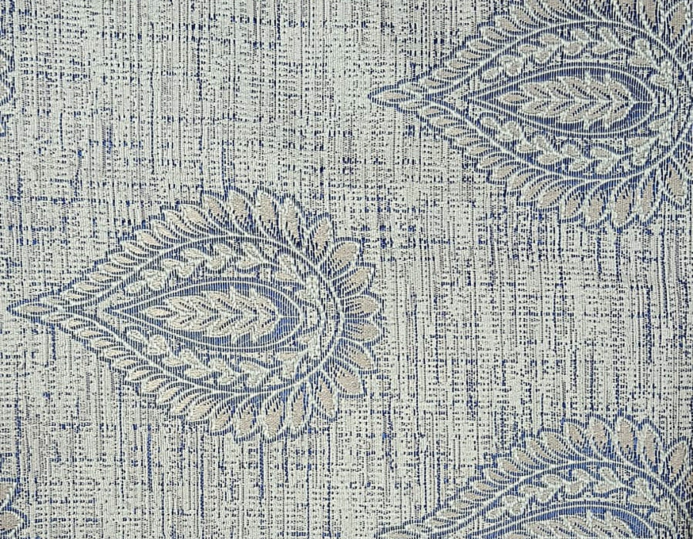 Paisley Embroidered Satin Fabric — Indigo & Taupe
