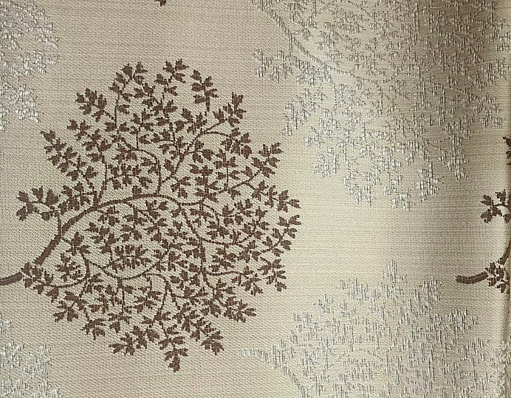 Ivory Satin Fabric with Brown Tree Canopy Jacquard