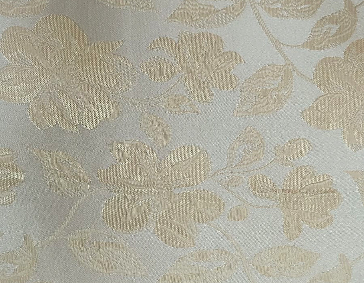 Ivory Satin Fabric with Champagne Rose Jacquard