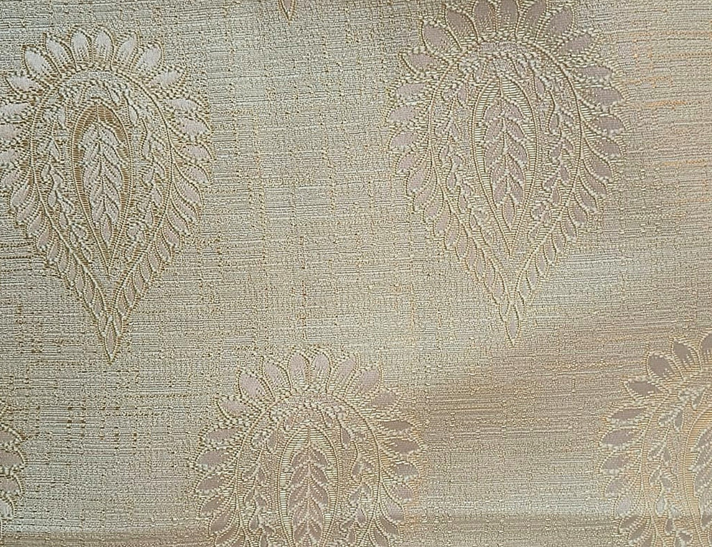 Embroidered Satin Fabric — Paisley Gold & Mauve