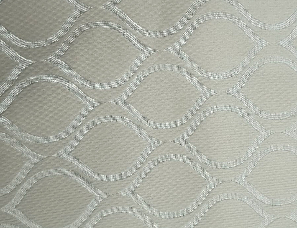 Ivory Satin Fabric with Tone-on-Tone Silver Ogee Wave Lattice Jacquard