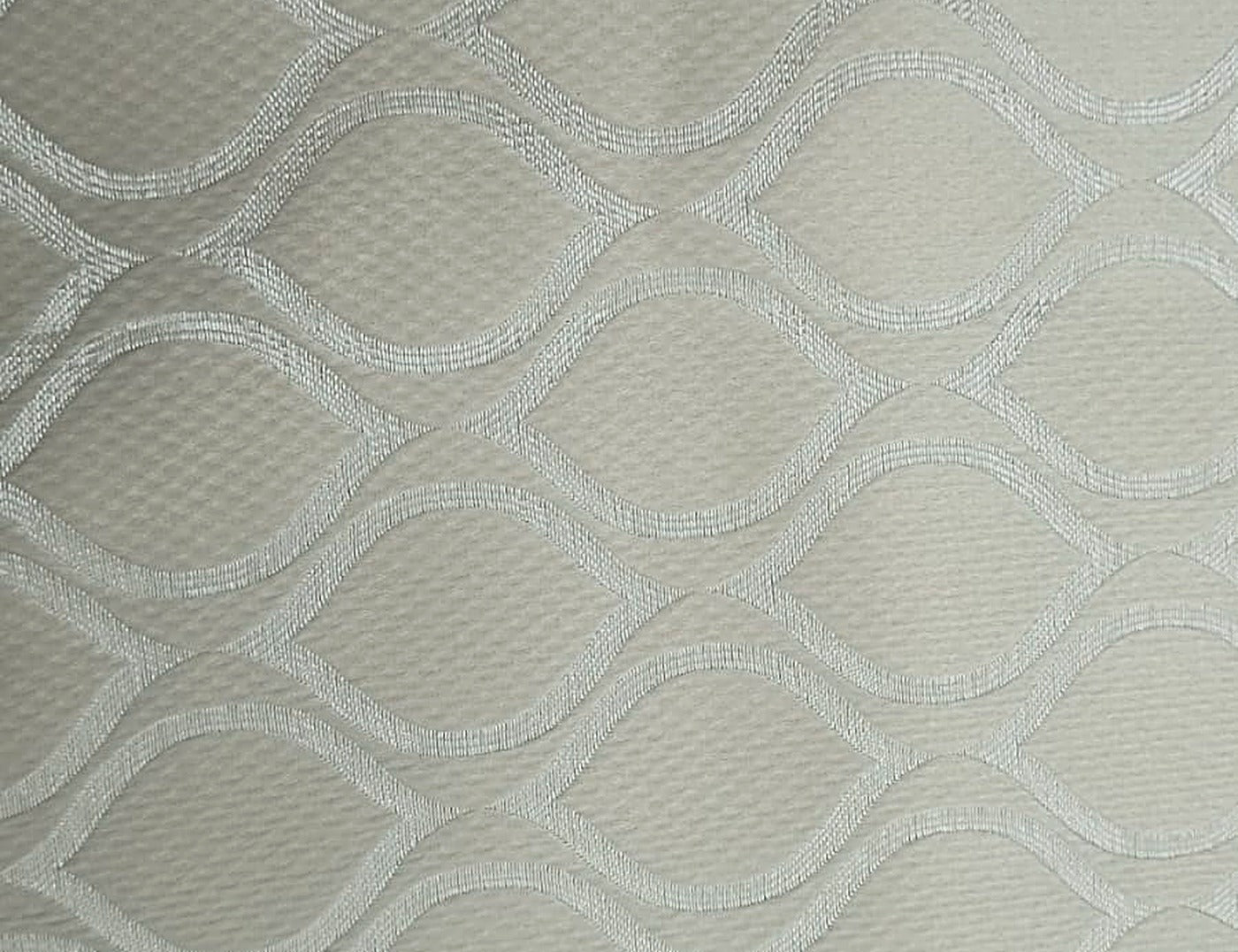 Ivory Satin Fabric with Tone-on-Tone Silver Ogee Wave Lattice Jacquard