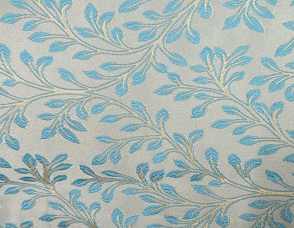 Powder Blue Gold Leaf Silk Fabric
