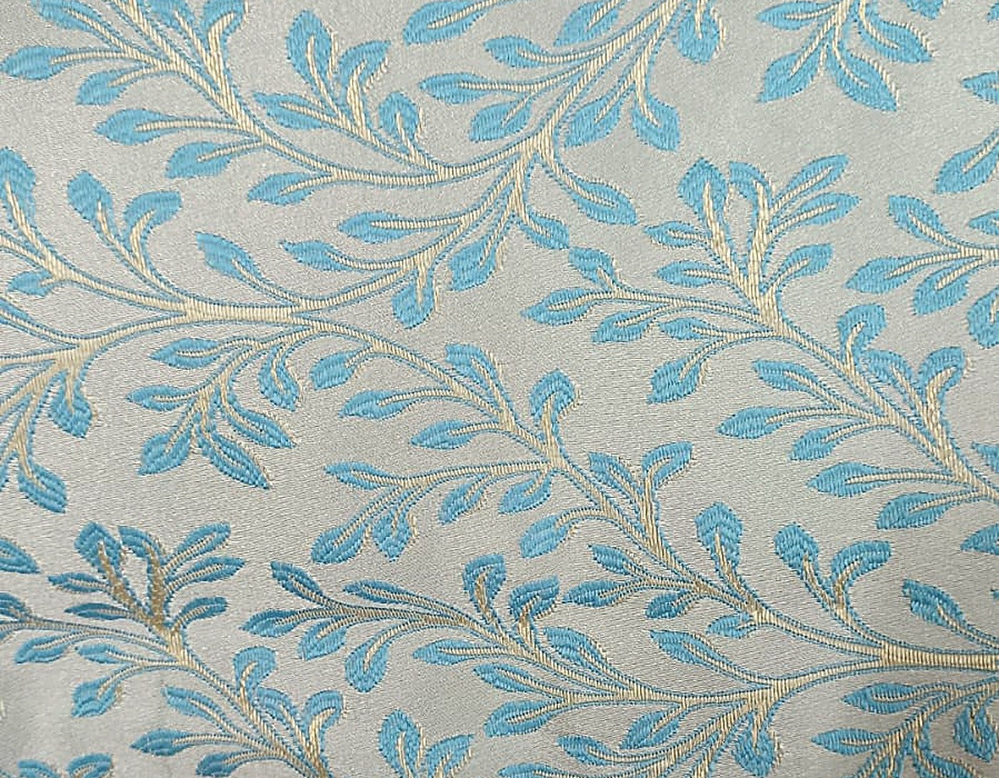 Powder Blue Gold Leaf Silk Fabric