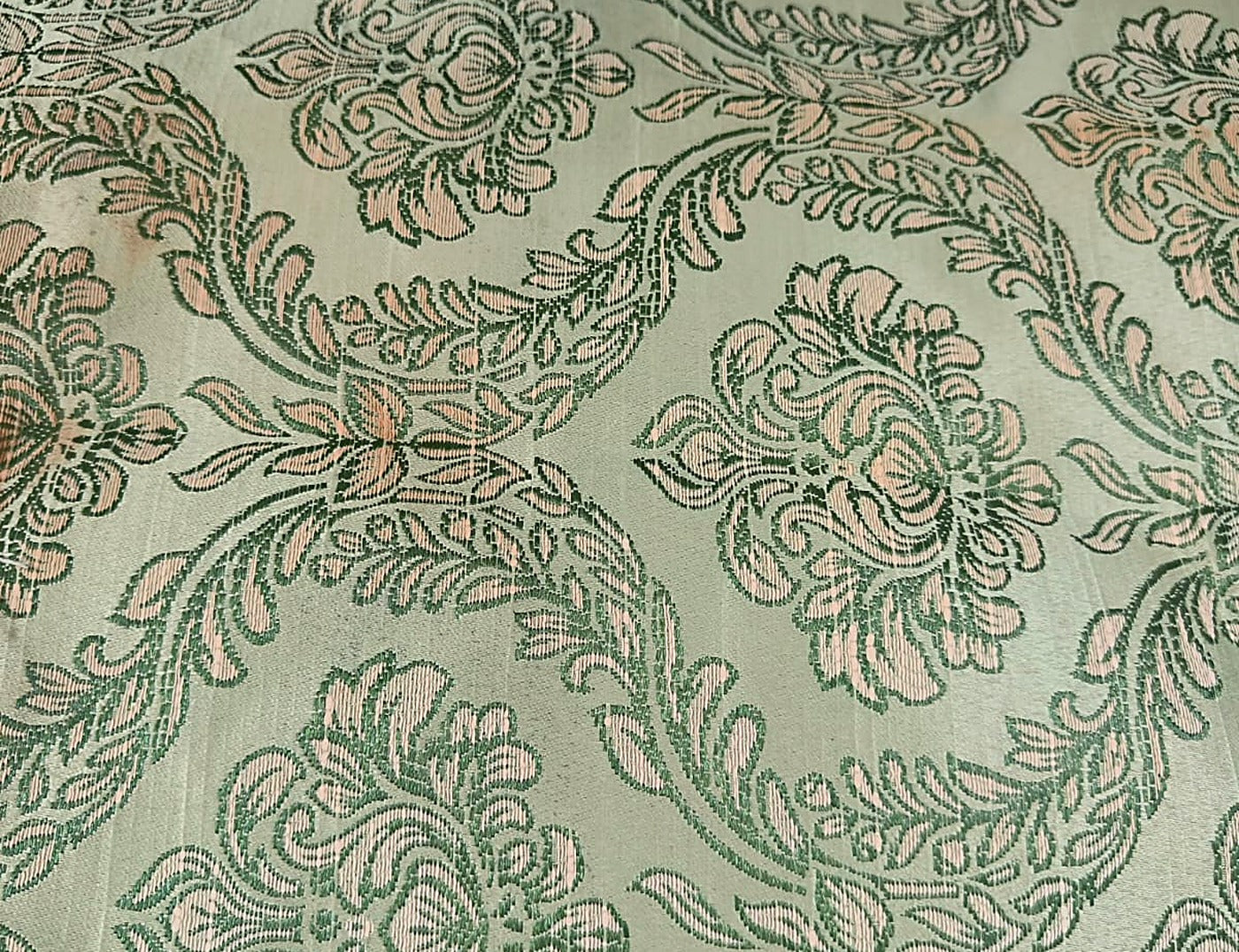 Sage Green Blush Damask Silk Fabric